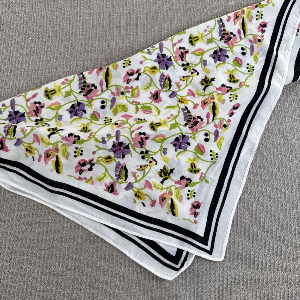 Vintage White Indienne Buti Floral Modal Neck  Scarf Head Scarf Neckerchief